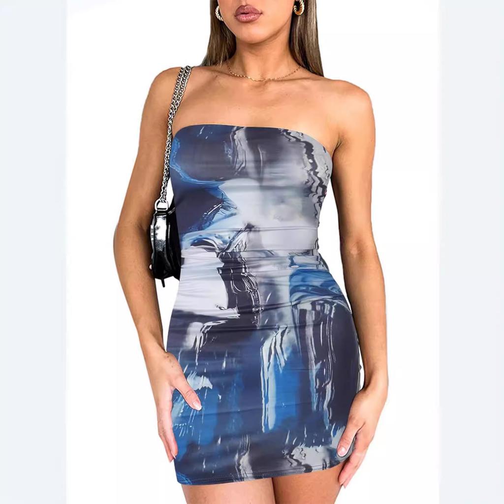 Женское мини-платье-труба bodycon с абстрактным принтом, драпировкой, для вечеринки