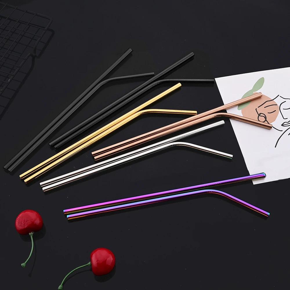 3 шт. Многоразовые металлические соломинки из нержавеющей стали для питья с набором щеток для чистки Экологичные соломинки для аксессуара коктейльного бара