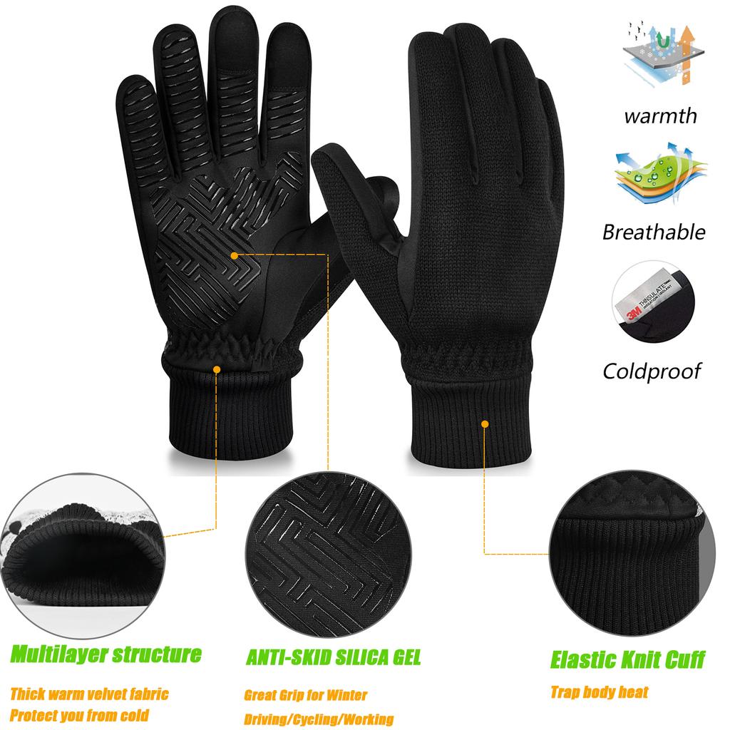 MOREOK -10℃ Winter Gloves Knitted Warm Thermal Gloves Touchscreen Bike Gloves Silica Anti-slip Bicycle Cycling Gloves Men Women 6