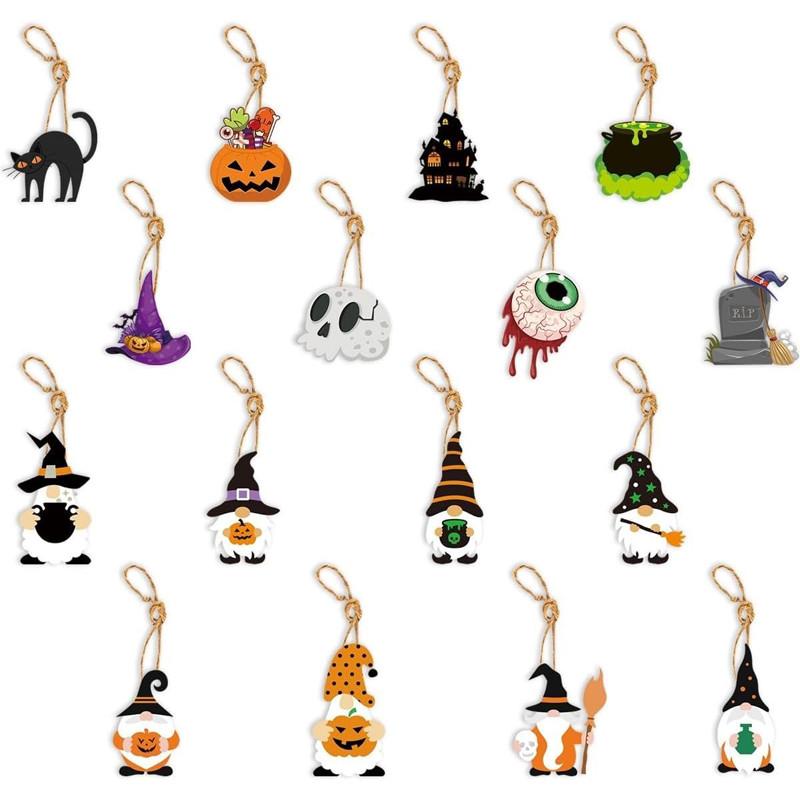 16 шт. подвесные украшения на Хэллоуин для древесного гнома/тыквы/черепа/кошки в форме внутреннего и наружного украшения с веревкой для праздника вечеринки