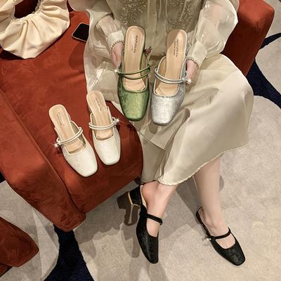 Женские шлепанцы Baotou новые на среднем каблуке с квадратным носком летняя уличная средняя повседневная обувь шлепанцы женские на одном ремешке