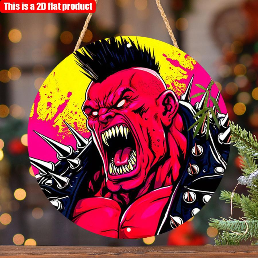 2D Flat 20*20cm1pc Comic Spiky Monster Design Hanging Art Plaque, Red and Yellow Bohemian Style Comic Wooden Pendant, Application To Boy Bedroom Party