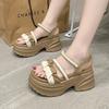 Модные 8 см Летние Повседневные Сандалии на Высокой Платформе Женские Сандалии с Ремешком и Пряжкой Шлепанцы на Толстой Подошве Жемчужные Сандалии Женские Массивные Повседневные Туфли Мухер
