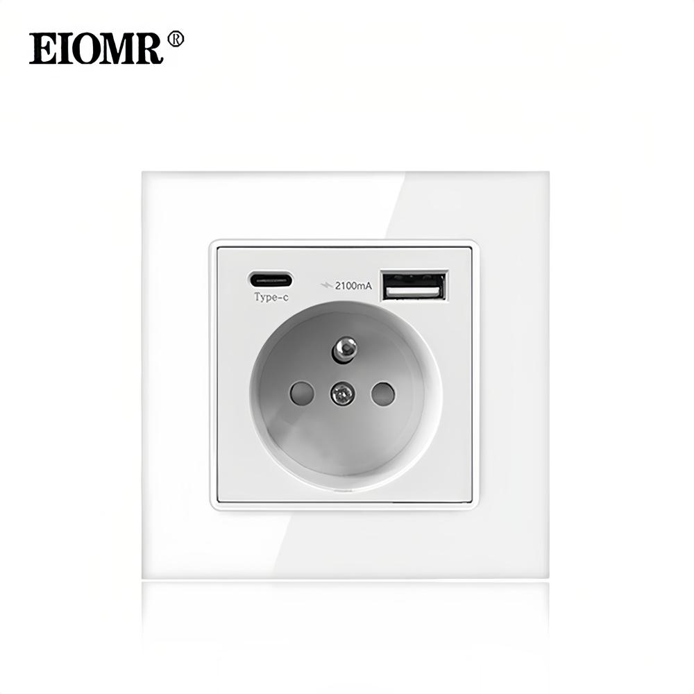 Розетка EIOMR Стандарт Франции, Одинарная Двойная AC 100~250V 16A Белый Черный Настенная Тип-C USB Вилки Розетка для Дома Офиса