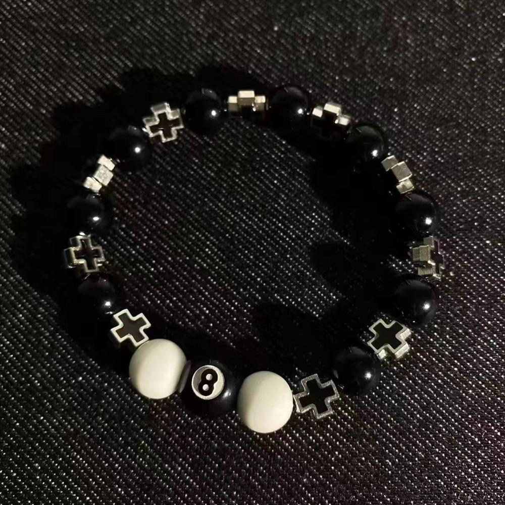 Obsidian Cross Bracelet Chinese Black Eight Billiard Bracelet Opal Beaded Student Party Bracelet