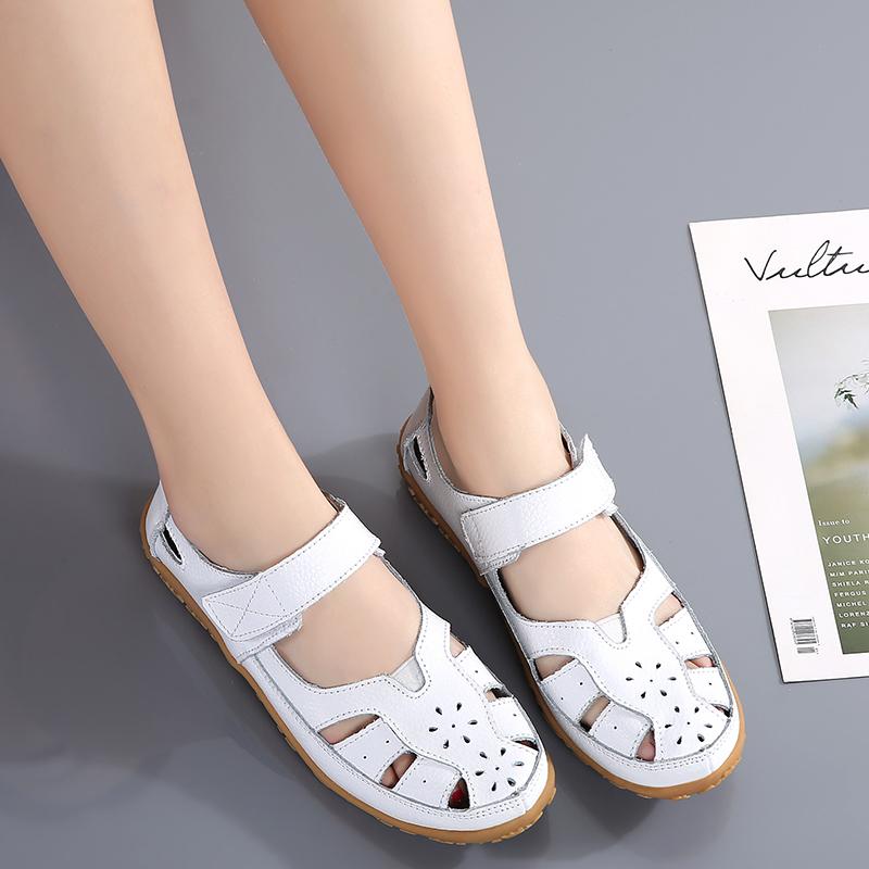 Fashion Sandals Summer Breathable Leather Slippers Women Fashion Non Slip Casual Roman Shoes Ladies Sandals White Shose
