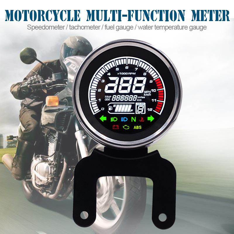 Multifunction Motorcycle Tachometer Meter LED Backlight LCD Motorcycle Speedometer Digital Level