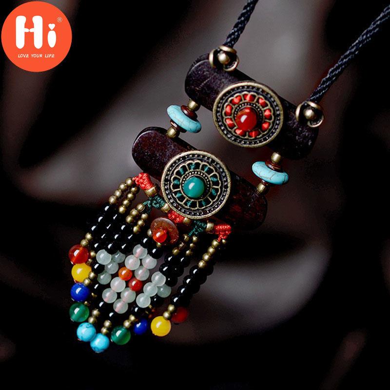 Привет Ожерелье Бусины Длинные Винтажные Бохо Веревка Кусочек Цепи Каменные Подвески Богемные Этнические Женщины Watchworld