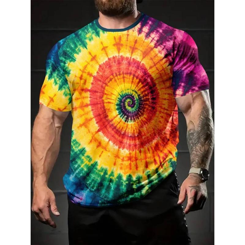 Summer Round Neck 3D Psychedelic Swirl Pattern Print Top Fashionable Casual Short Sleeved Men's T-shirts