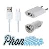 USB Charger - PHONILLICO - 3-in-1 Pack - Compatible Wiko Darkside - White - Fast Charging
