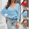 Women's Loose Long Sleeve Sweater With Ruffle Tie Wrap Sweater