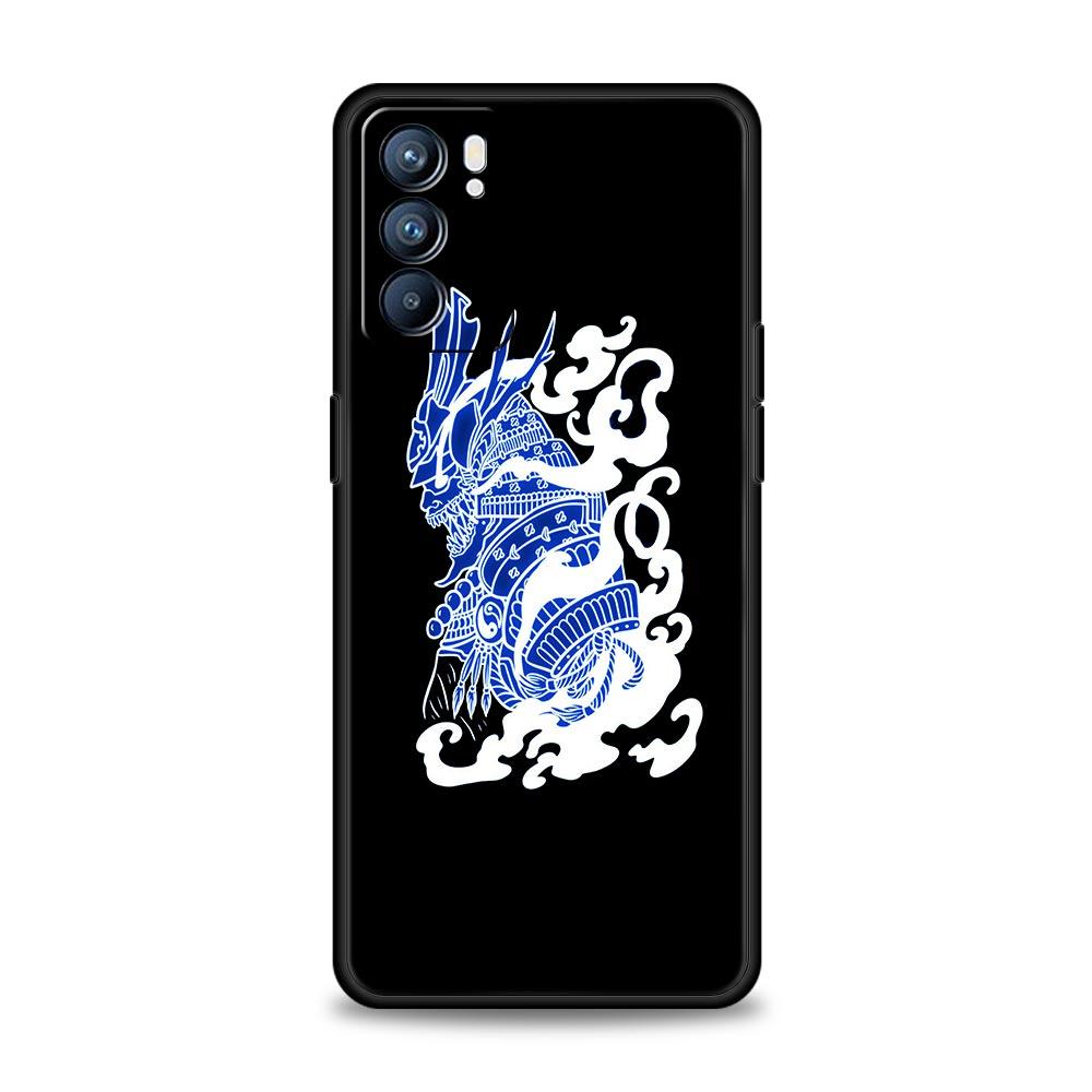 Неоновый чехол для телефона Samurai Oni Mask для Oppo Find X5 A54 A53 A52 A9 2020 A15 A95 A16 A76 A74 A12 Reno7 SE Reno6 Pro Plus 5G