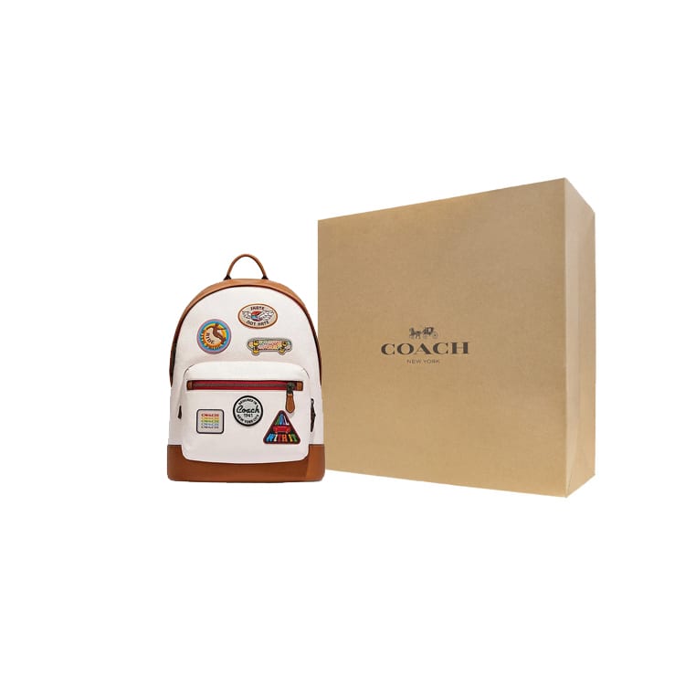 COACH West Cow Leather With Textile Backpack Regular Women's White & Brown CJ512-QBCAH