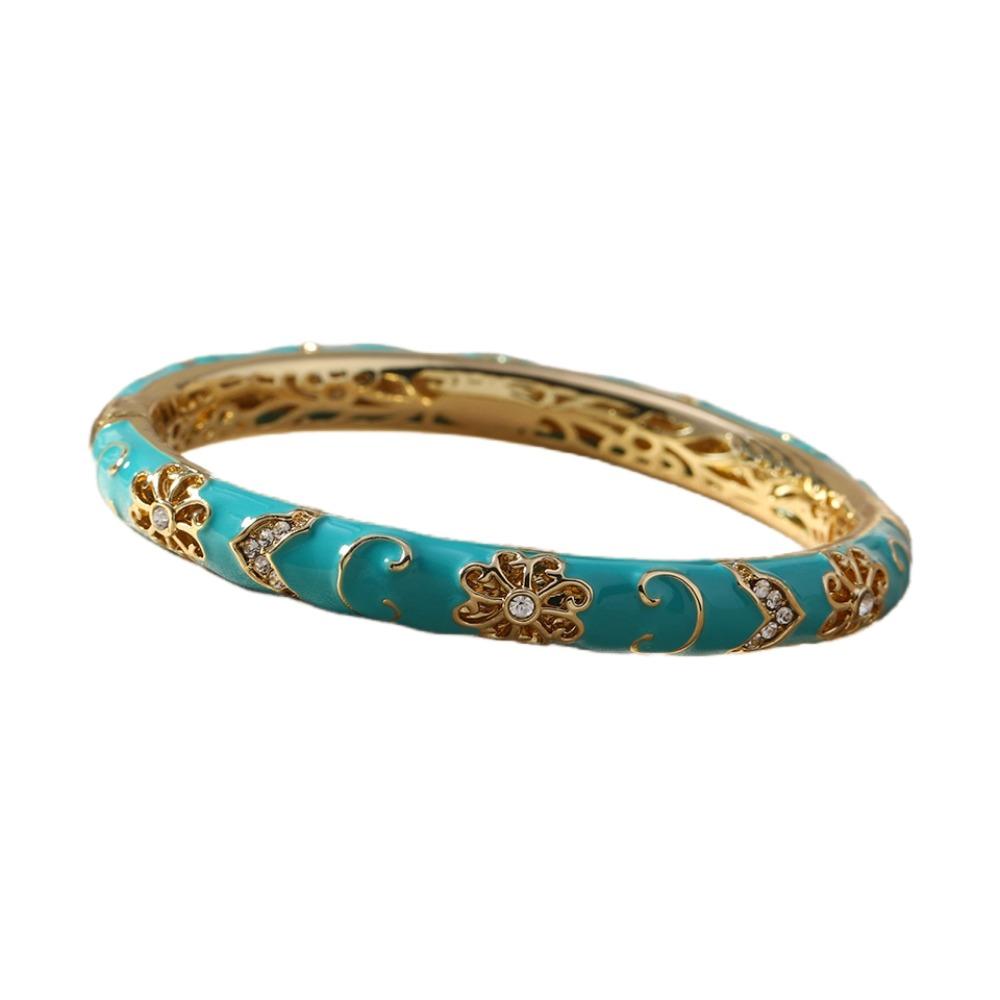 Браслет-открытие со стразами и эмалью Цветочный металлический браслет на руку Китайский браслет-перегородчатая эмаль Чонсам