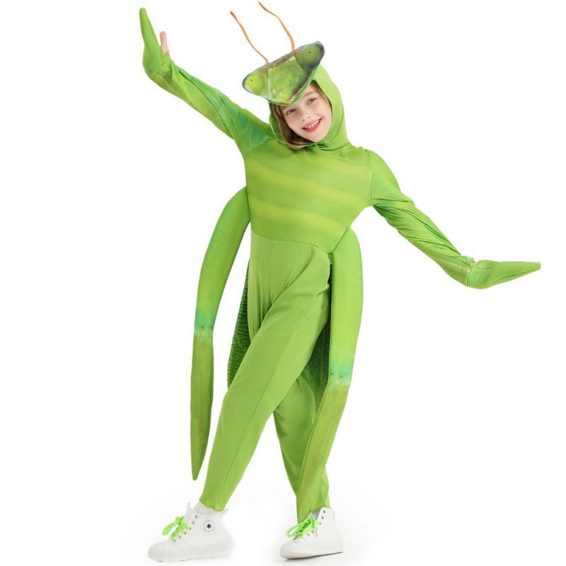 Kids Halloween Costume Outfit - Green Praying Mantis Cosplay Suit Boys Girls Long Sleeve Dance Performance