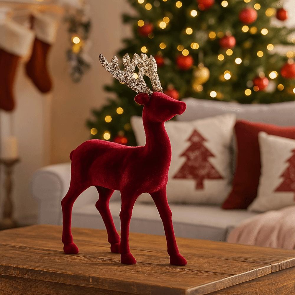 Флокированные Рождественские Украшения в виде Оленей, Бордовый Лось, Украшение в виде Оленя, Настольный Декор