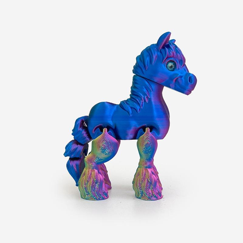 3D-печатная игрушка Радужный конь Симулированная статуэтка Милый знак зодиака Конь Сочлененный хвост Подвижная фигурка Декор для офиса Новогодний подарок