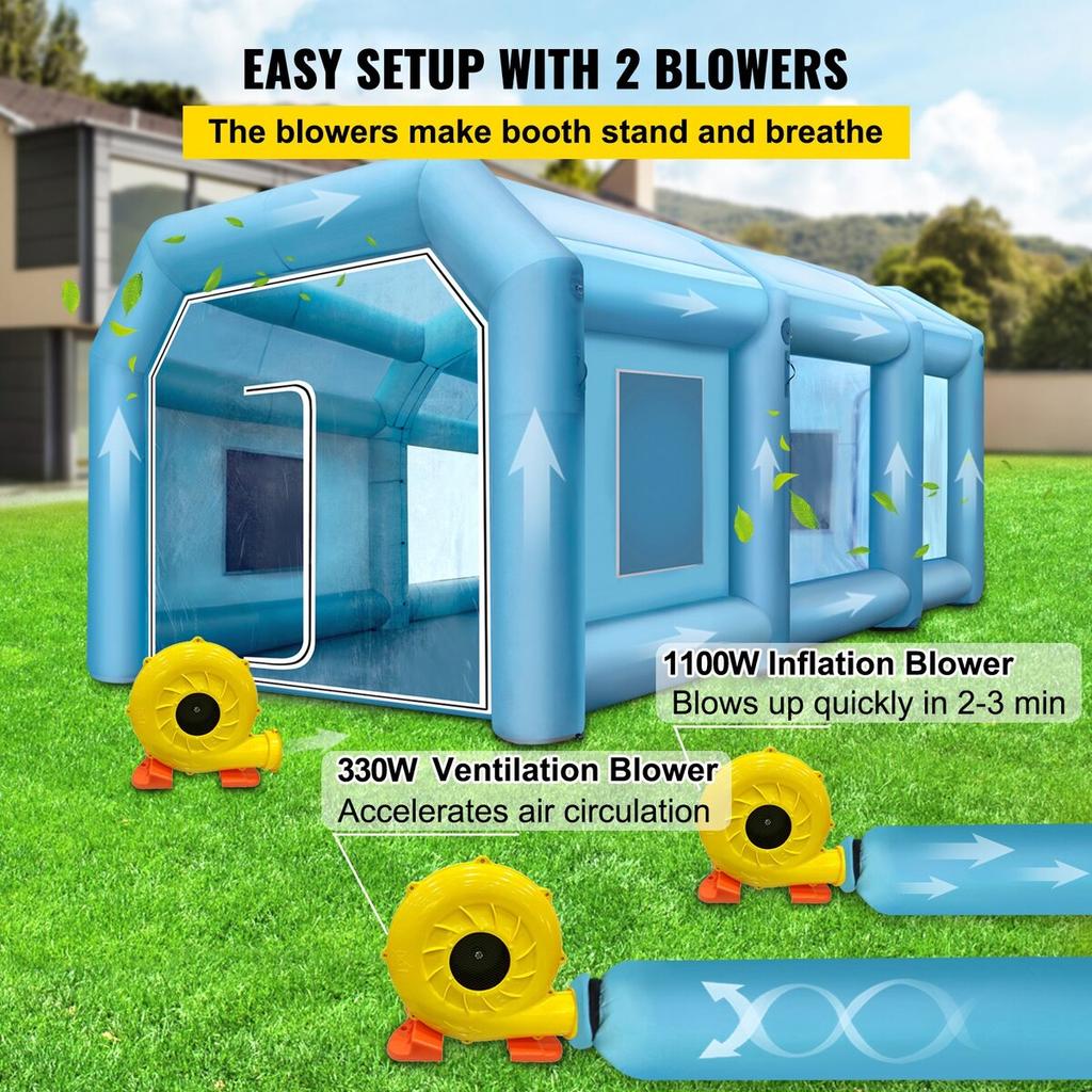 Inflatable Tent 26x13x10Ft Inflatable Spray Booth Custom Tent Inflatable Paint Booth Tent Car Paint Booth Giant Workstation 210D Oxford Fabric With 2