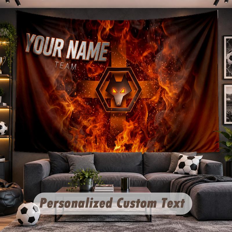 Wolverhampton Wanderers Football Personalized Tapestry Support Custom Name, Wall Art Home Decoration