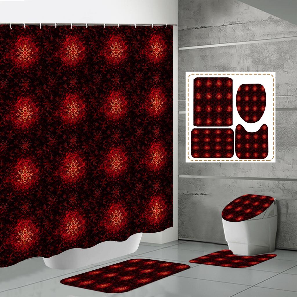 4PCS Shower Curtain Sets With Shower Curtain And Rugs Toilet Lid Rug U Shape Mat And Bath Mat Bathroom Set With 12 Hooks