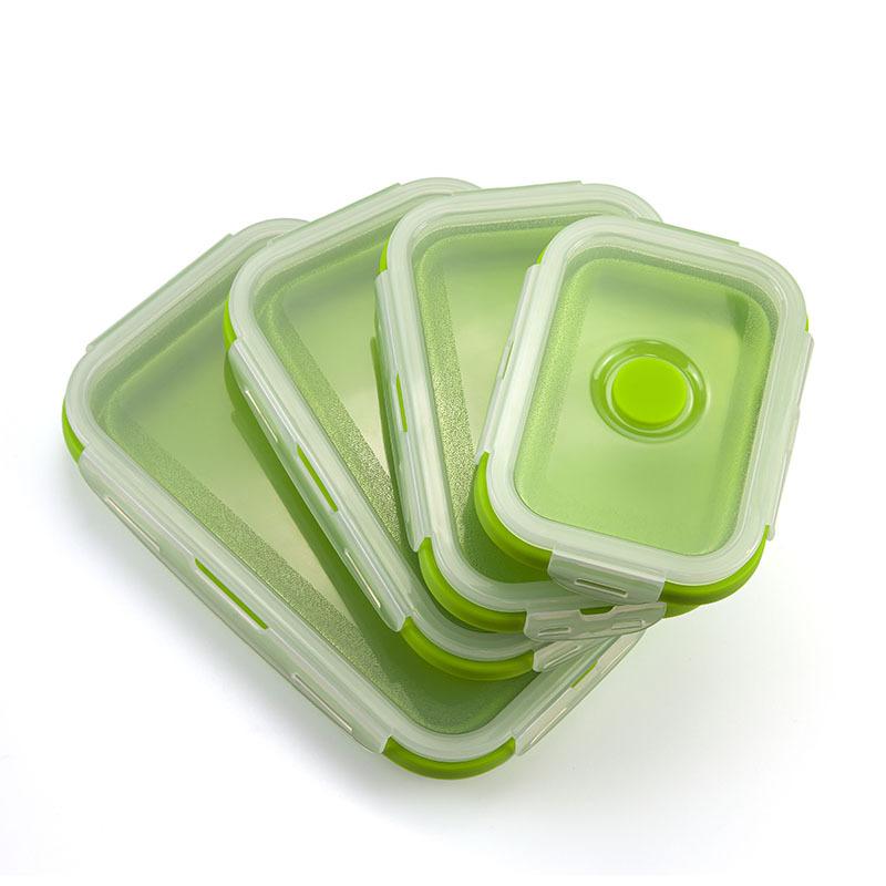 Food-grade silicone foldable microwave lunch box, portable outdoor lunch box, refrigerator sealed storage box