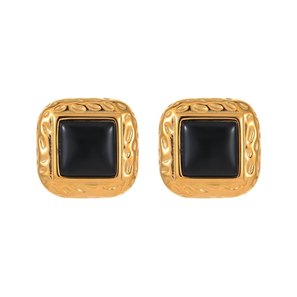 GEMCHIC Women's Vintage Square Faux Agate Stainless Steel Earrings Geometric Gold Tone Studs Fashion Jewelry