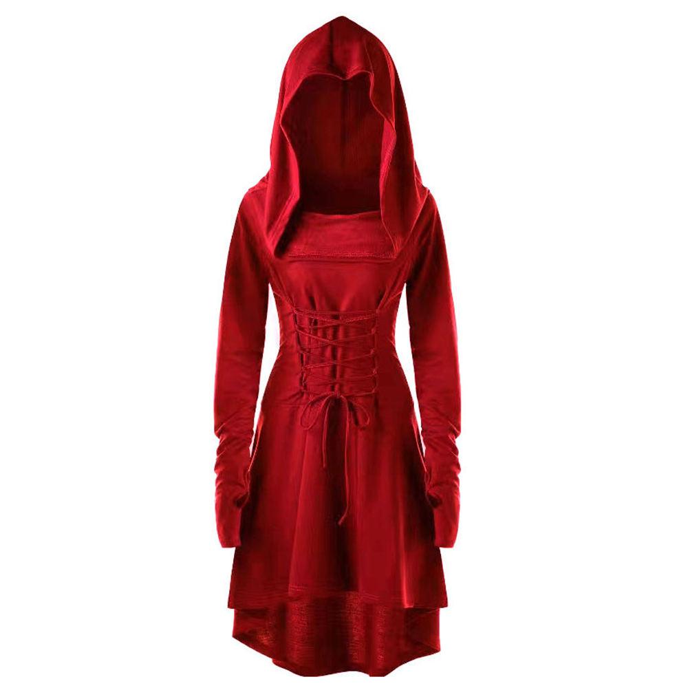 Womens Gothic Punk Cosplay Hooded Cloak Cape Coats Witch Swing Dress Costume