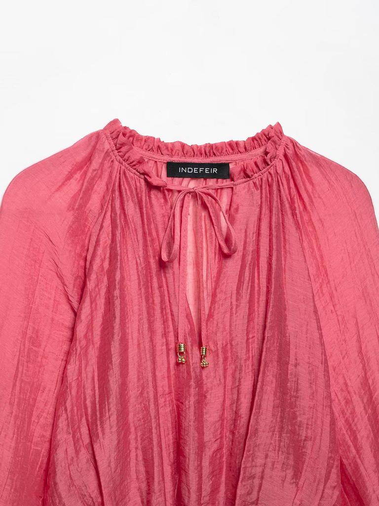 Женский комплект ZA Весна 2025 Европейский и американский стиль Жатый волан Стойка Короткий топ и юбка миди