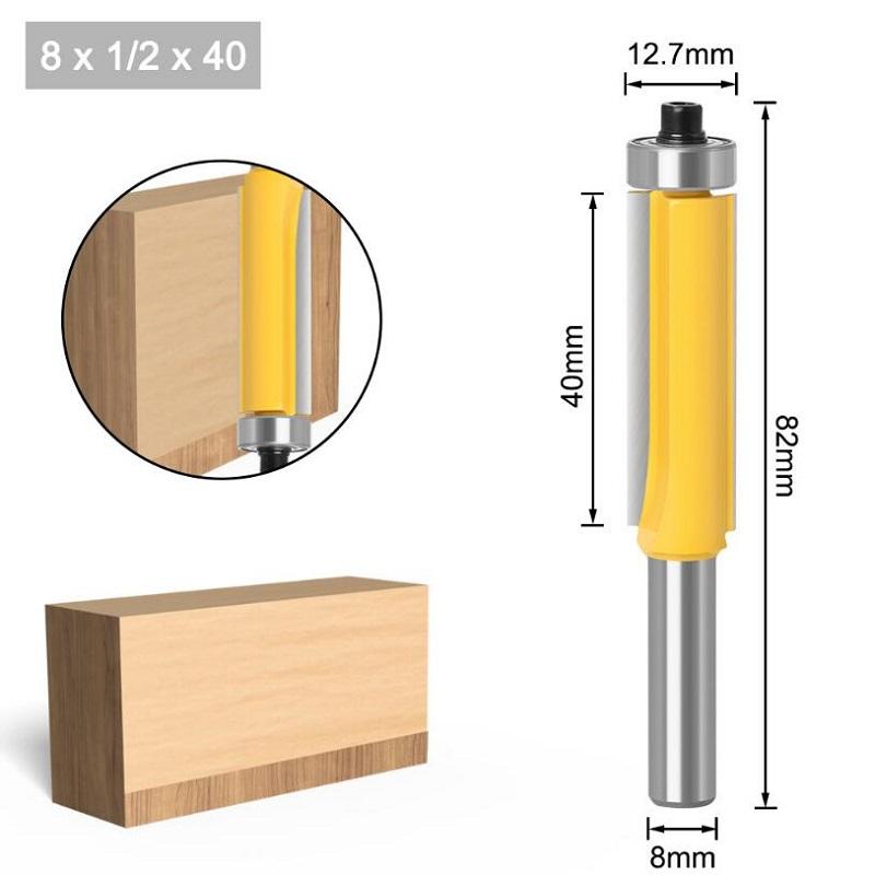1/2 шт., 8 мм, хвостовик, фрезы для обрезки древесины, удлиненные фрезы с подшипником, деревообрабатывающий инструмент, концевая фреза