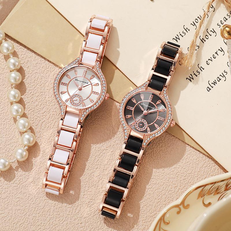 Fashion Alloy Ceramic Quartz Watch With Steel Band For Women