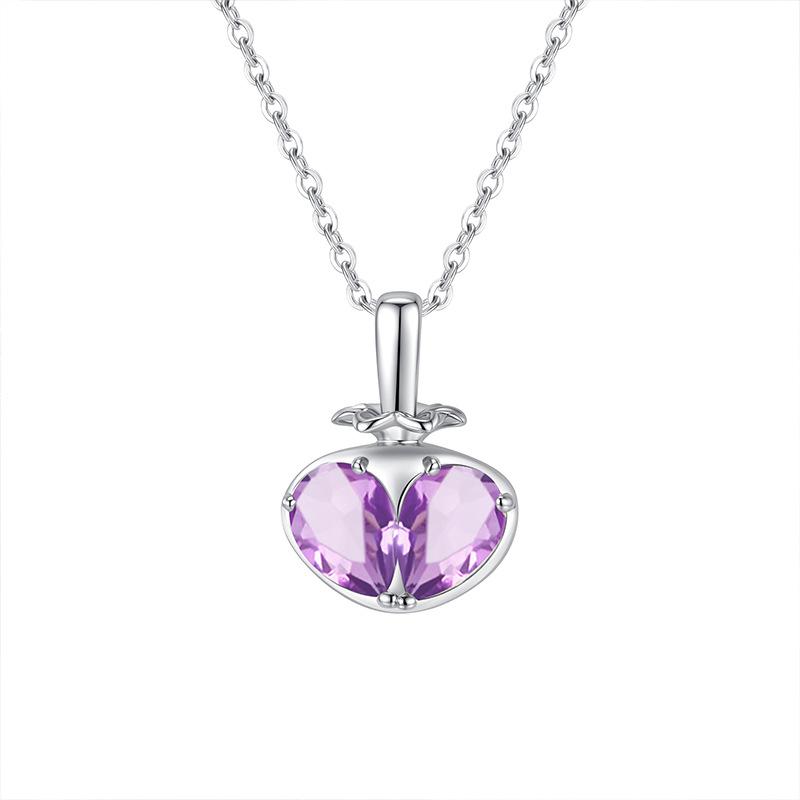 S925 sterling silver strawberry heart necklace natural topaz amethyst splicing pendant niche sweet holiday gift
