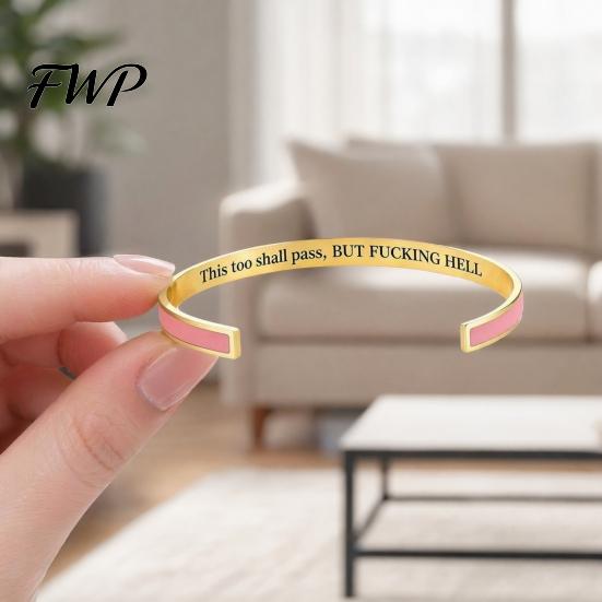 Engraved Message Bracelet This Too Shall Pass Mantra Cuff Bracelet, Hidden Engarved Motivational Inspirational Bangle Adjustable Encouragement Jewelry