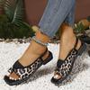 Women's Leopard Causal Beach Shoes 2024 New Roman Square Toe Low Heel Thong Sandals Woman Outdoor Light Slip-on Sandals