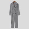 INCERUN Men Lapel V Neck Long Sleeve Corduroy Jumpsuits Buttons Long Rompers
