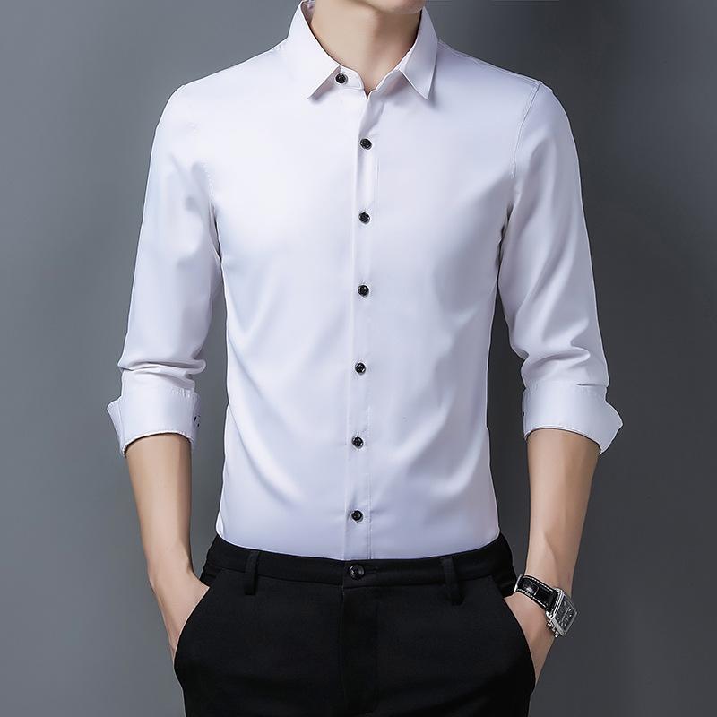 New Long-sleeved Shirt Male Middle-aged Business Slim Non-iron Professional Workwear Japanese Solid Colour Men's White Shirt