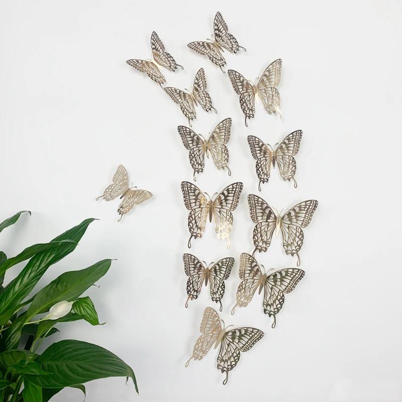 12Pcs 3D Hollow Colorful Butterfly Wall Stickers For Wedding Decoration Bedroom Children's Room Wall Art Kids Room Living Room