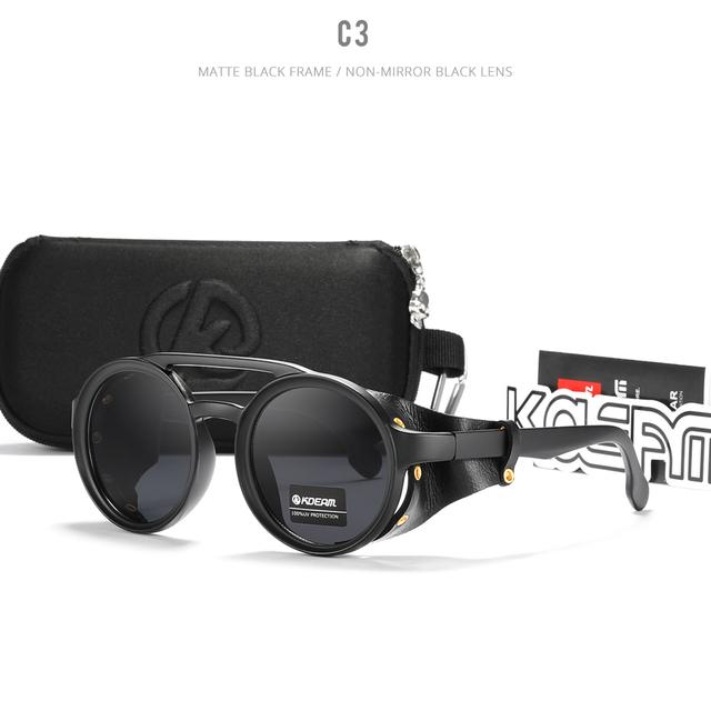 Kdeam Винтажные круглые солнцезащитные очки для мужчин и женщин с кожаным щитком, солнцезащитные очки с двойным мостиком, оттенок Kd179 - Солнцезащитные очки