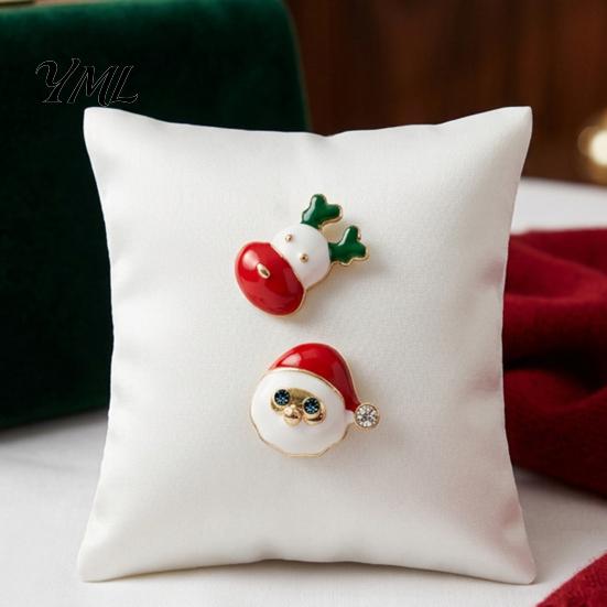 Asymmetric Santa Claus Elk Jewelry 1 Pair Christmas Stud Earrings for Women, Cute Enamel Alloy Studs And Reindeer Earrings, Holiday Gifts Xmas
