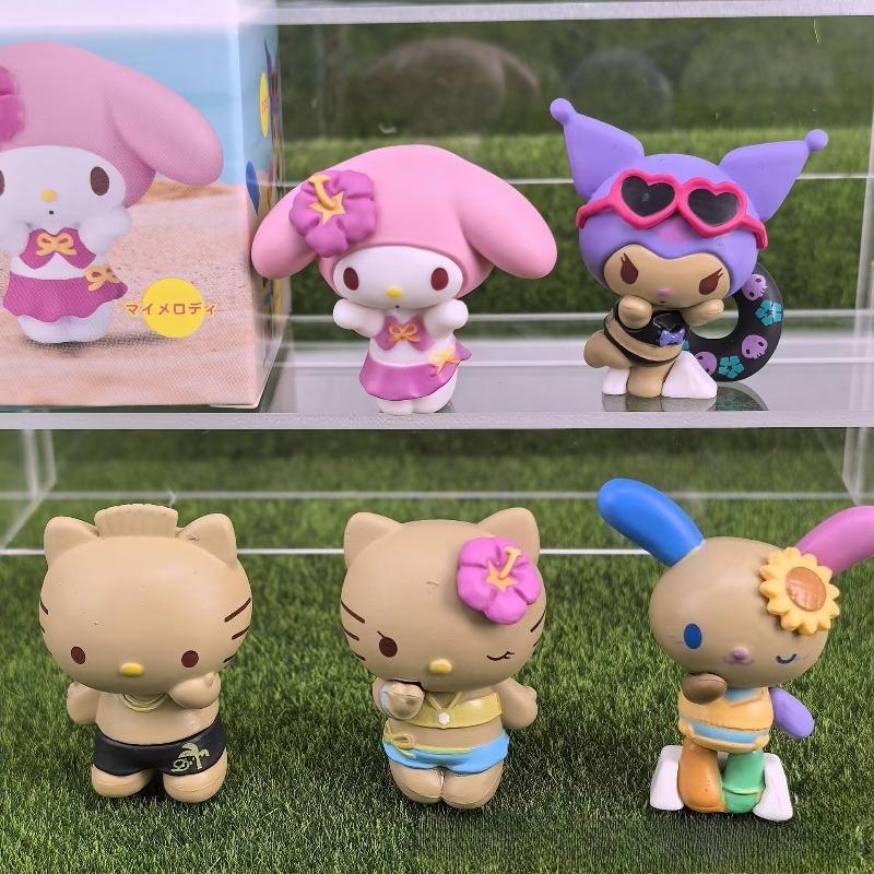 Фигурка Sanrio Аниме Хелло Китти Куроми Черная Кожа Китти Кот Мелоди Летний Отпуск на Морском Побережье Серия Сюрприз Коробка Игрушка Украшение Подарки для Детей