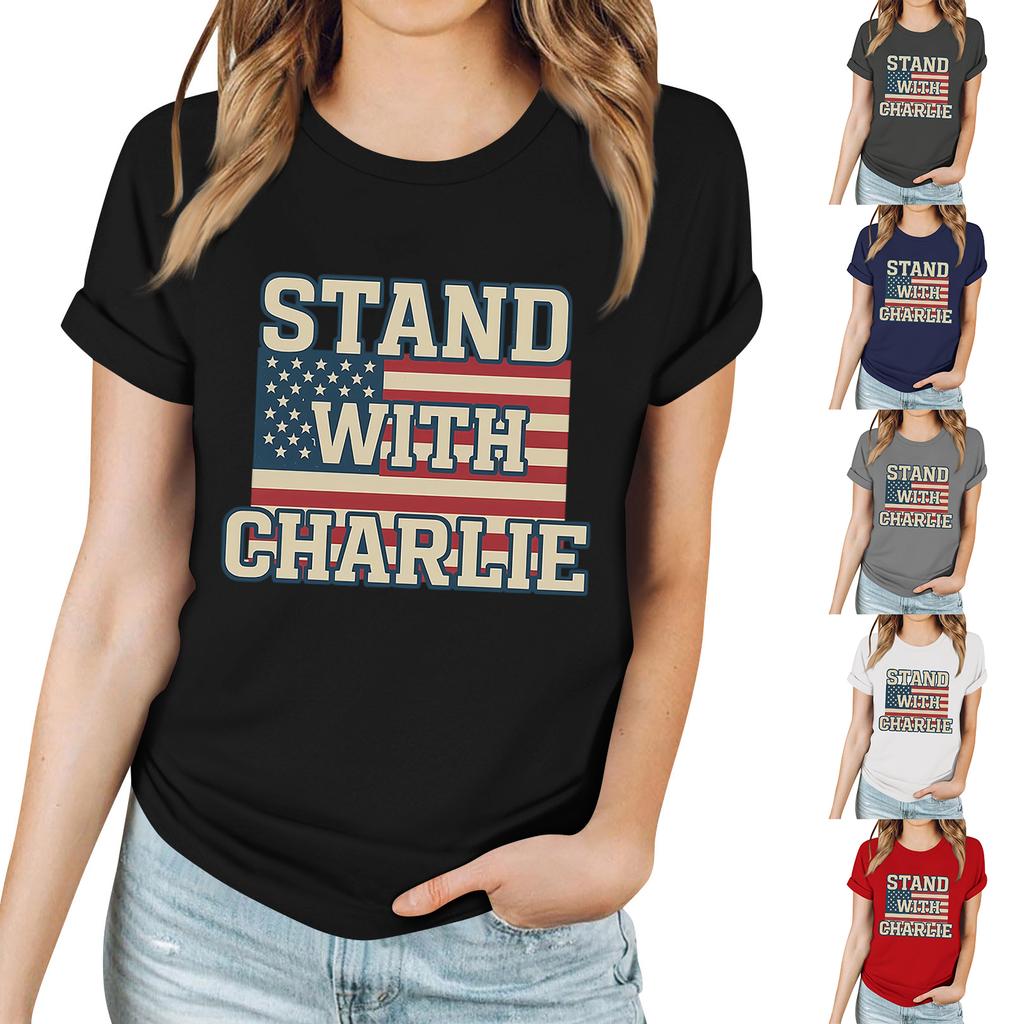 Women's Casual Printed T-Shirt Round Neck Pullover Short Sleeve Top