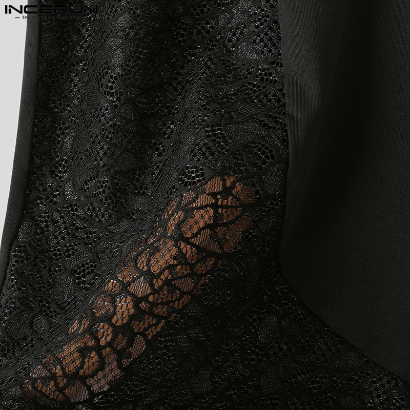 INCERUN Мужские топы без рукавов с градиентом, кружевные шорты, прилегающий костюм, комплекты пижам и нижнего белья