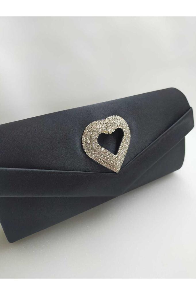 Women's Stylish and Useful Evening Dress Bag Fuchsia Satin Heart Stone Evening Dress Bag