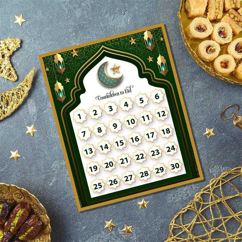 Acrylic Desktop Ramadan Advent Calendar with Base, Ethnic Home Table Eid Decoration, Countdown To Eid Holiday Craft