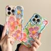 Laser Blue Light Flowers Case For iPhone 15 14 12 13 11 Pro Max Wavy Frame Pattern Camera Protection Shockproof Soft Cover Funda