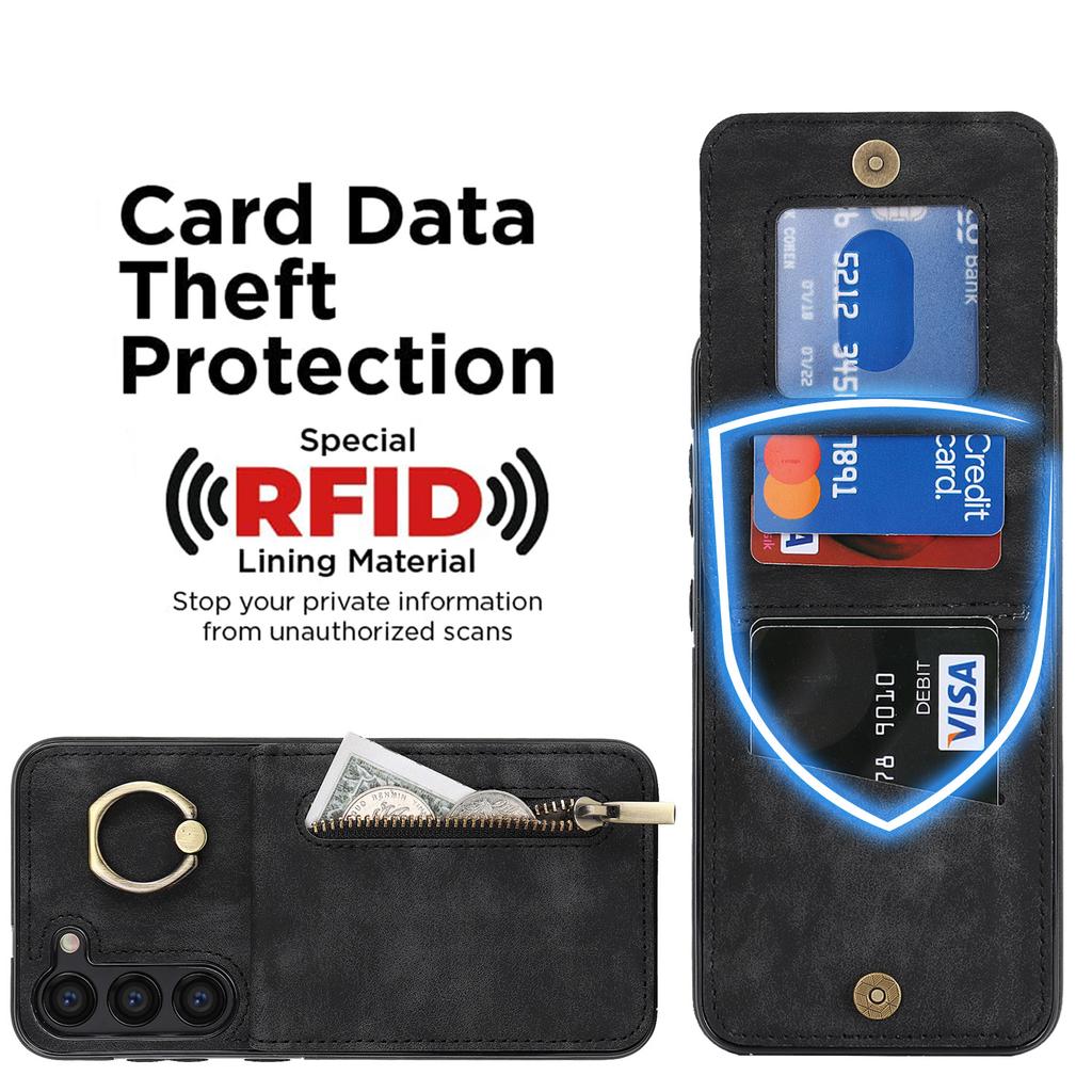 Чехол-подставка с RFID-блокировкой для Samsung Galaxy S23, противоударный чехол для телефона из ПУ+ТПУ с кошельком на молнии
