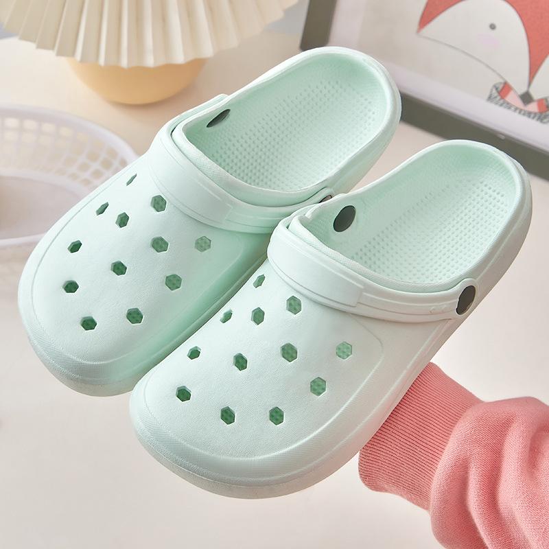 Дырчатые туфли девочки летний тренд новые для улицы мягкая подошва пляжная сумка голова сандалии полушлепанцы мужчины и женщины