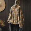 Niche Print Mock Neck Long Sleeves Vintage Sweater Woman Winter Loose Retro Personality Sweater