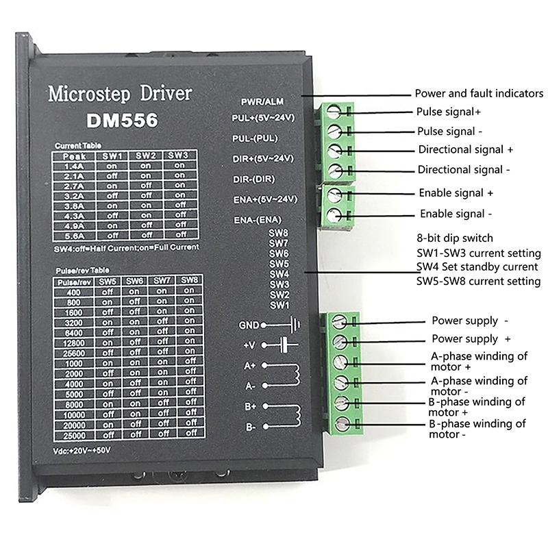 DSP Цифровой драйвер шагового двигателя DM542/556/860, 2 фазы, 20-50 В пост. тока, 1-5.6 А, для шагового двигателя 42, 57, 86, шагового двигателя Nema17/23