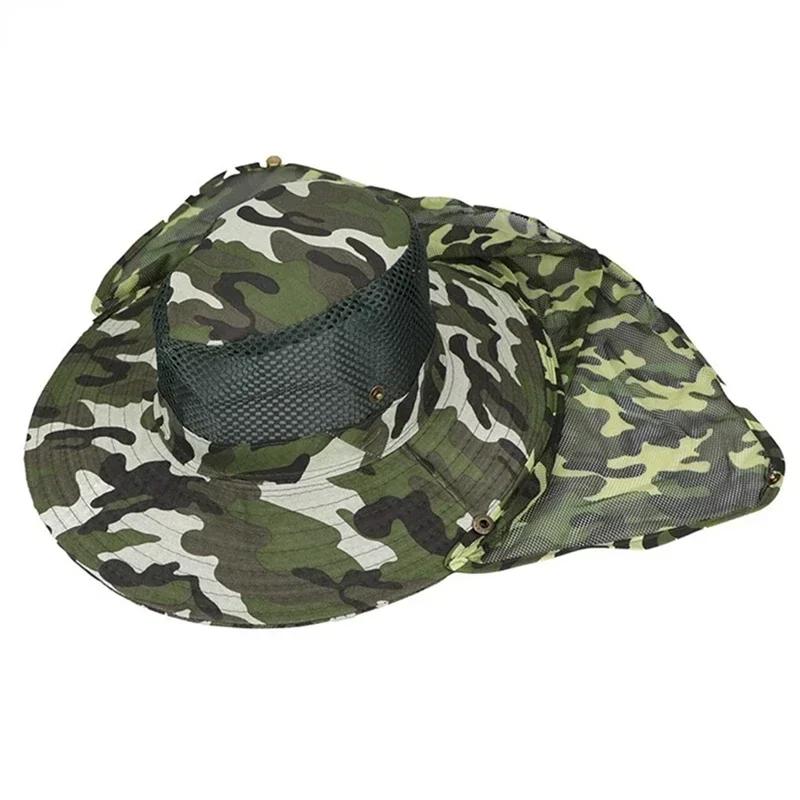 Outdoor Fishing Hat Wide Brim Man Breathable Mesh Fishing Cap Beach Hats Camouflage Sun UV Protection Shade Hat Gardering hat