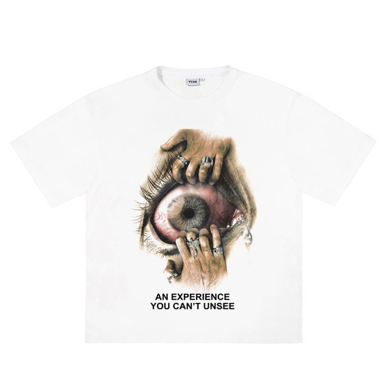 Men TShirt Hip Hop Eye Graphic Oversized Cotton Aesthetic Vintage Korean Harajuku Short Sleeve Tops Tee Y2k Streetwear Clothing